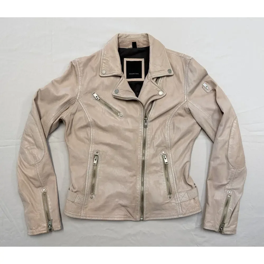 Mauritius Women's Sofia Lamb Leather Pale Pink Full Zip Jacket Women’s Size 8